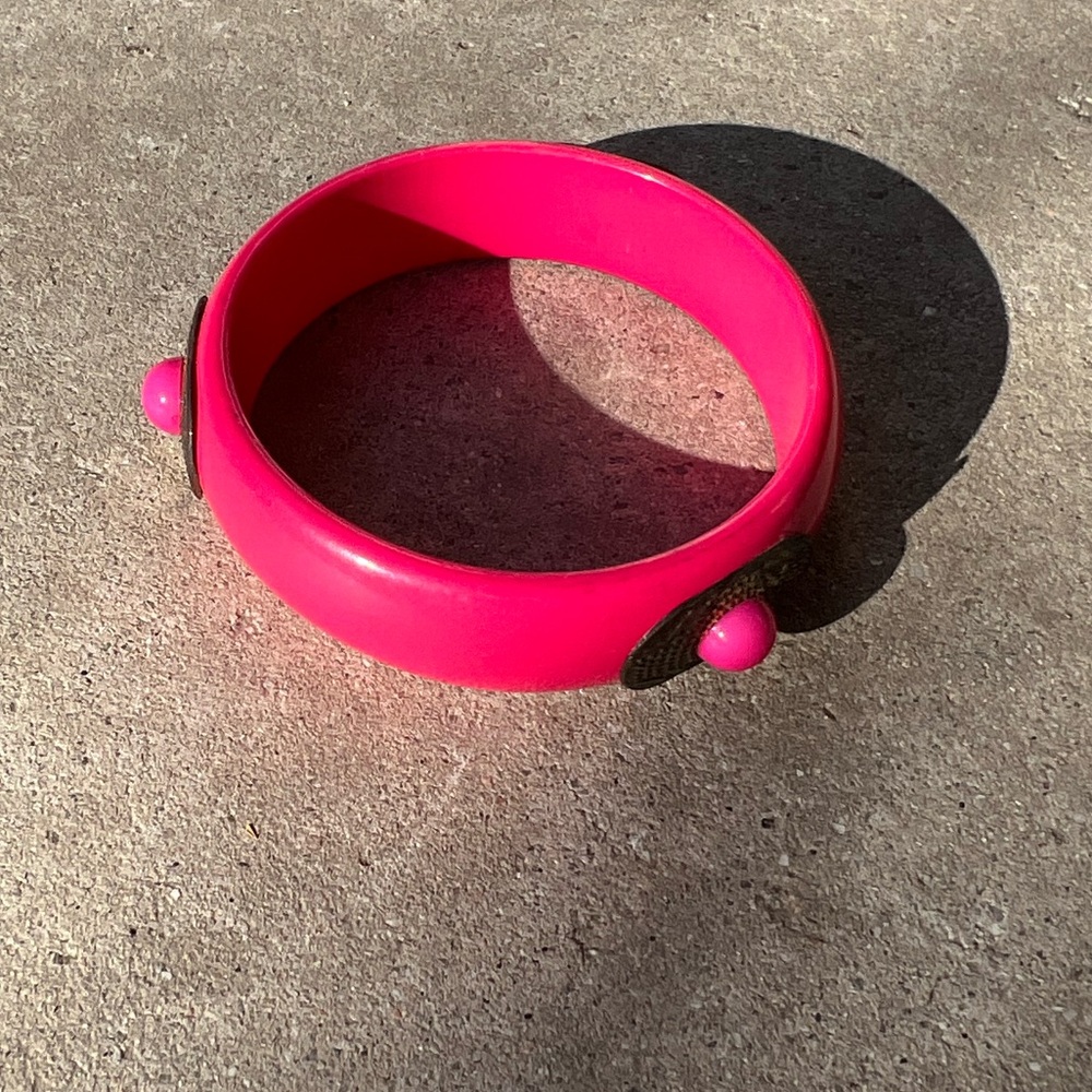 Vintage Pink Gold Tone Brass Accent Women’s Bangle Sz 8.5”